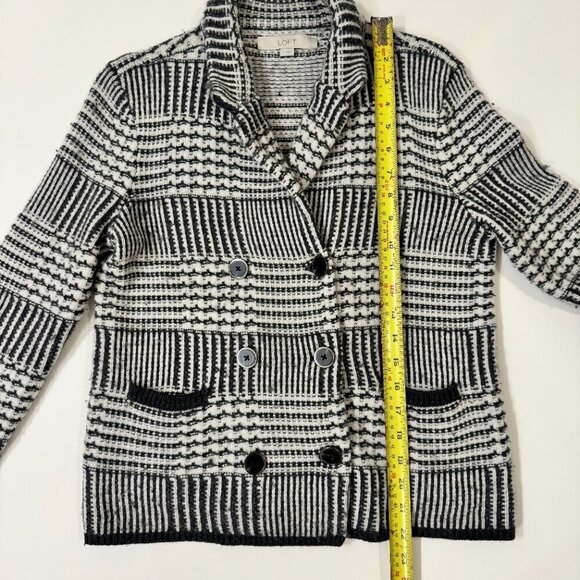 Loft - Wool Blend Patchwork Knit Sweater Jacket in Black & Ivory - Picture 7 of 9